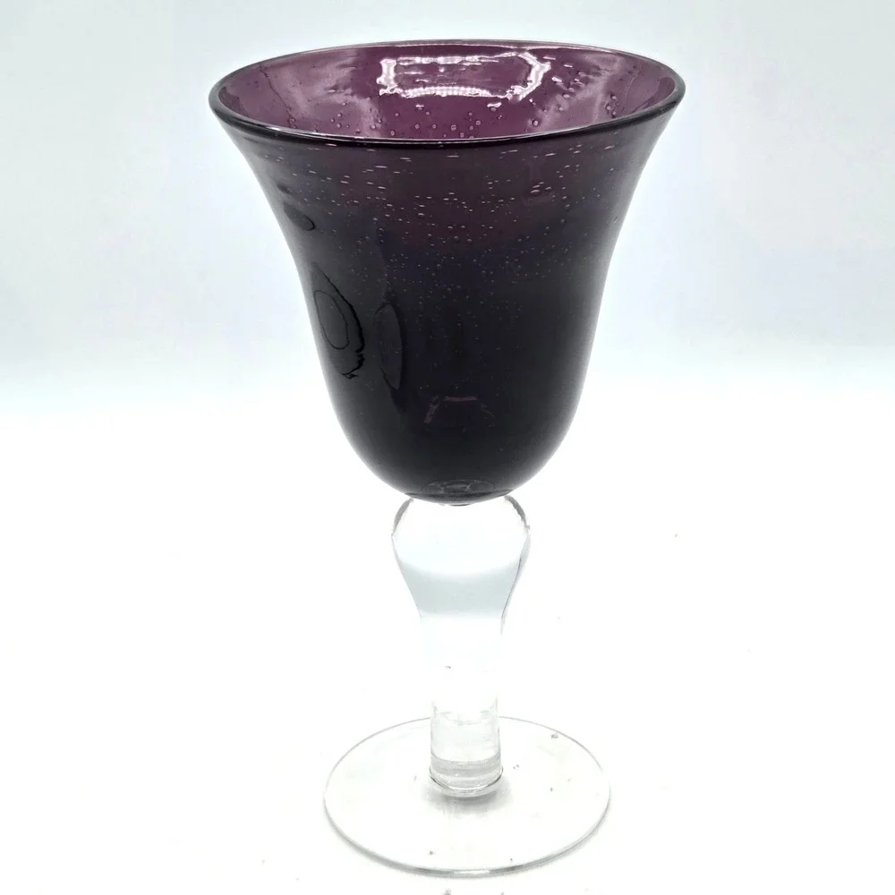 Artland Iris Amethyst Purple Plum ‎ Water Goblet with Clear Stem LOTS OF BUBBLES